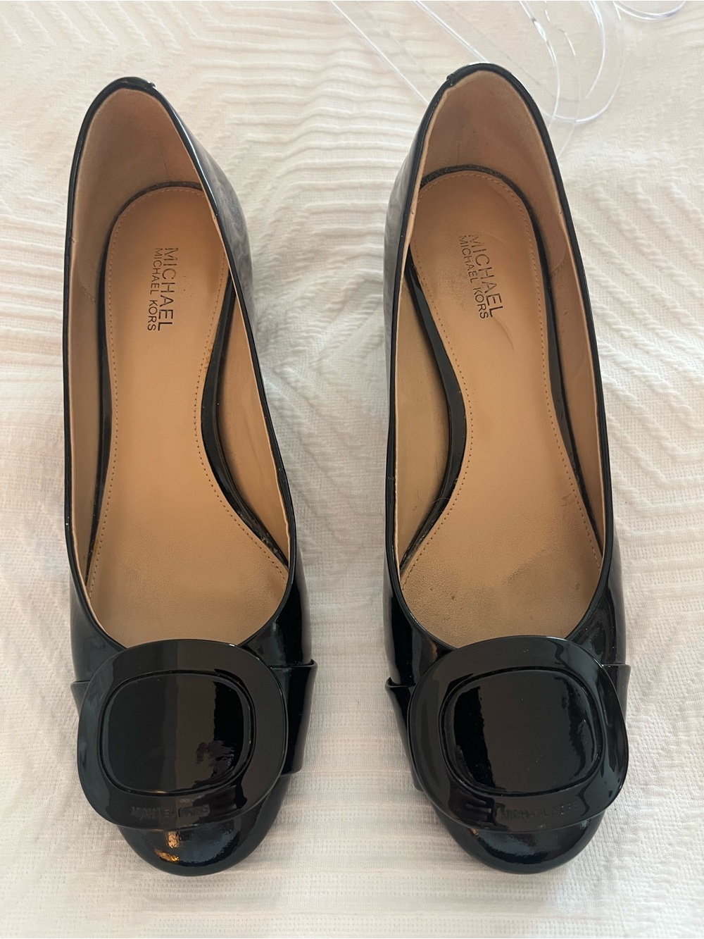 MICHAEL Michael Kors Black Patent Leather Oversized Buckle Pumps